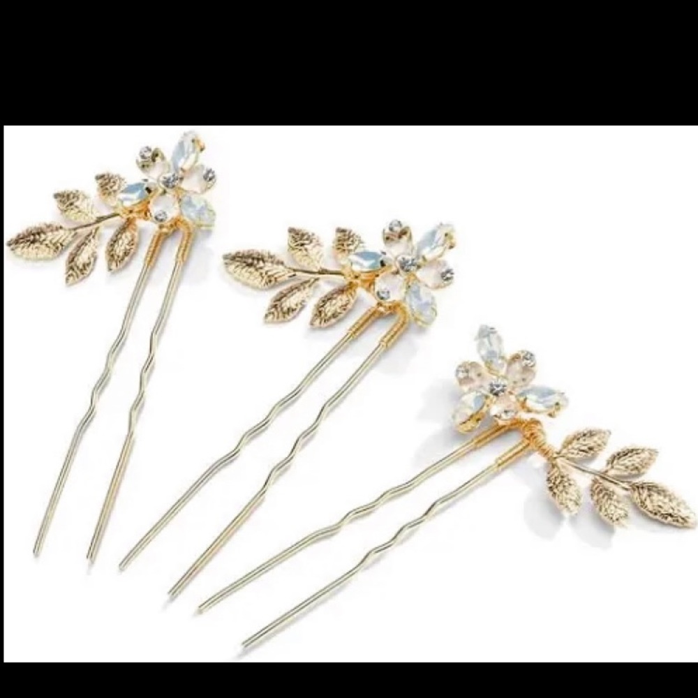 Opal and gold hair pins. Set of 3.